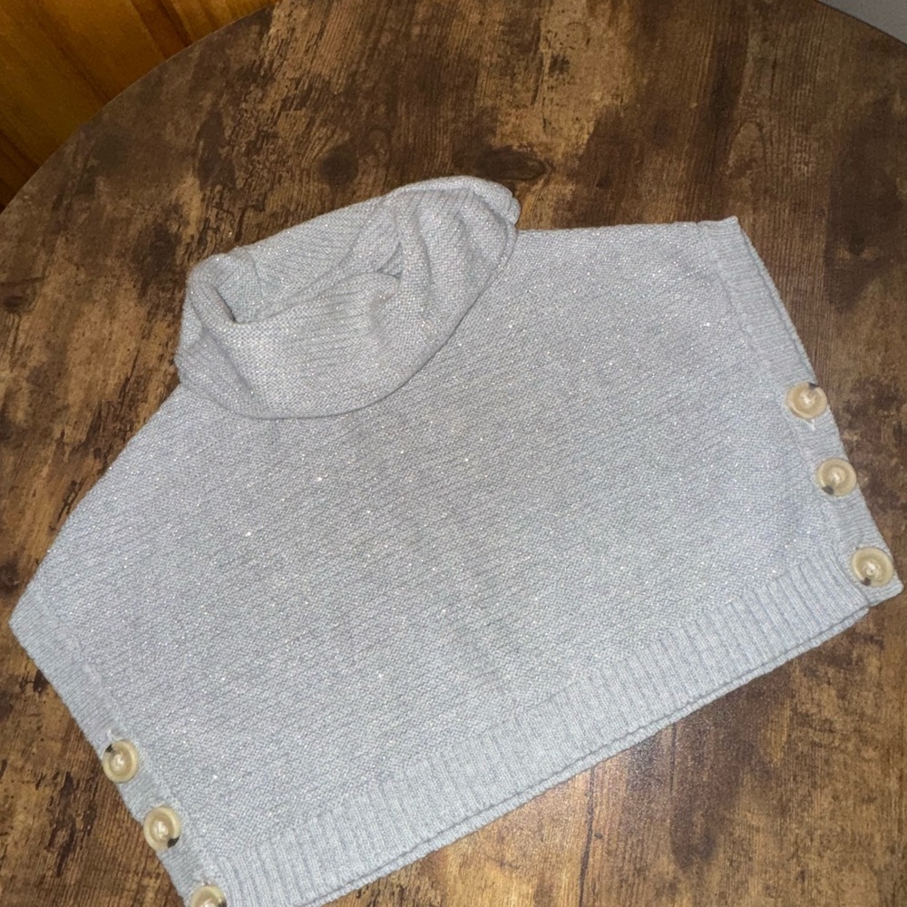 Old Navy Light Gray Cowl Neck Sweater Cape with Button Details